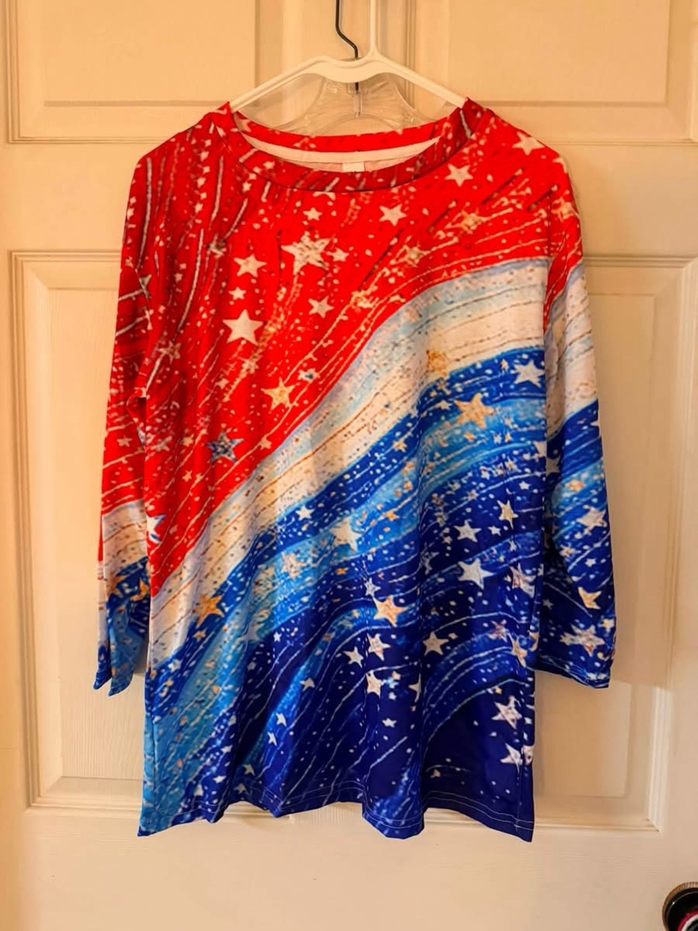 3/4 Sleeve Star Print Tee - Red, White & Blue